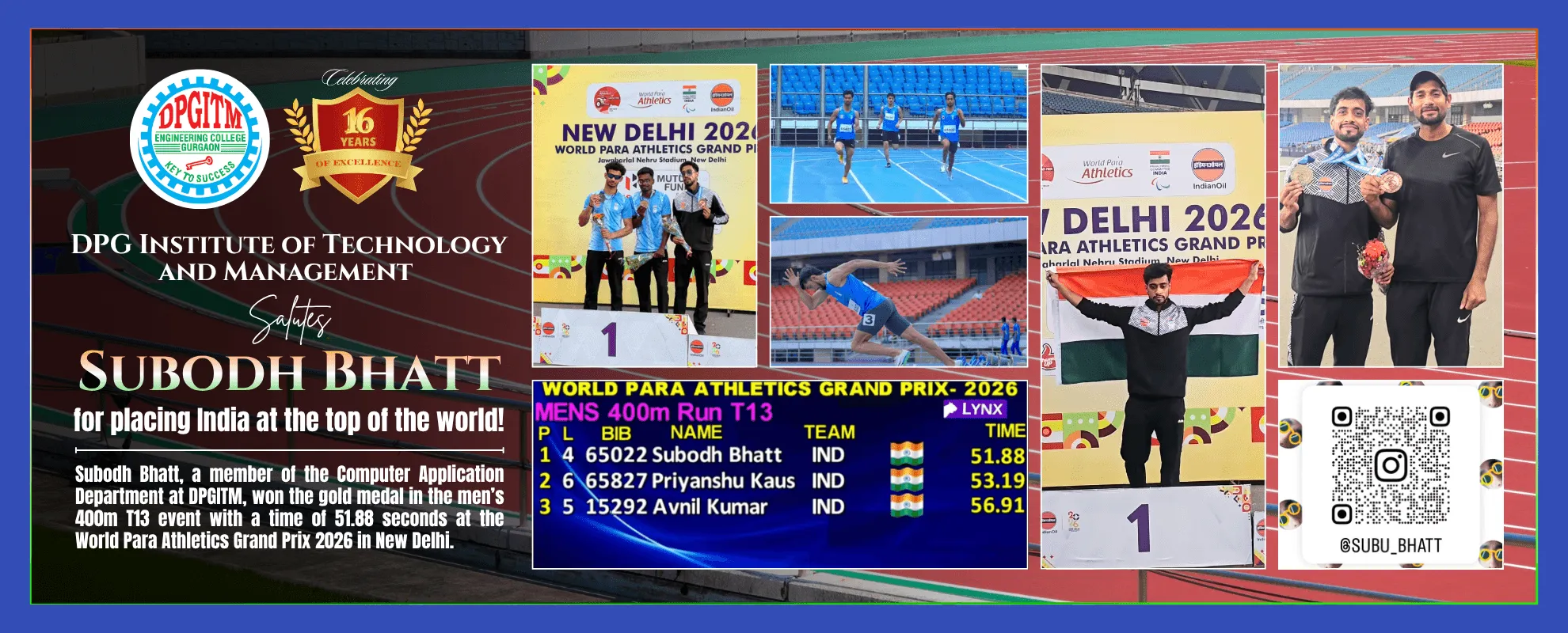 Subodh Bhatt Wins Gold Medal