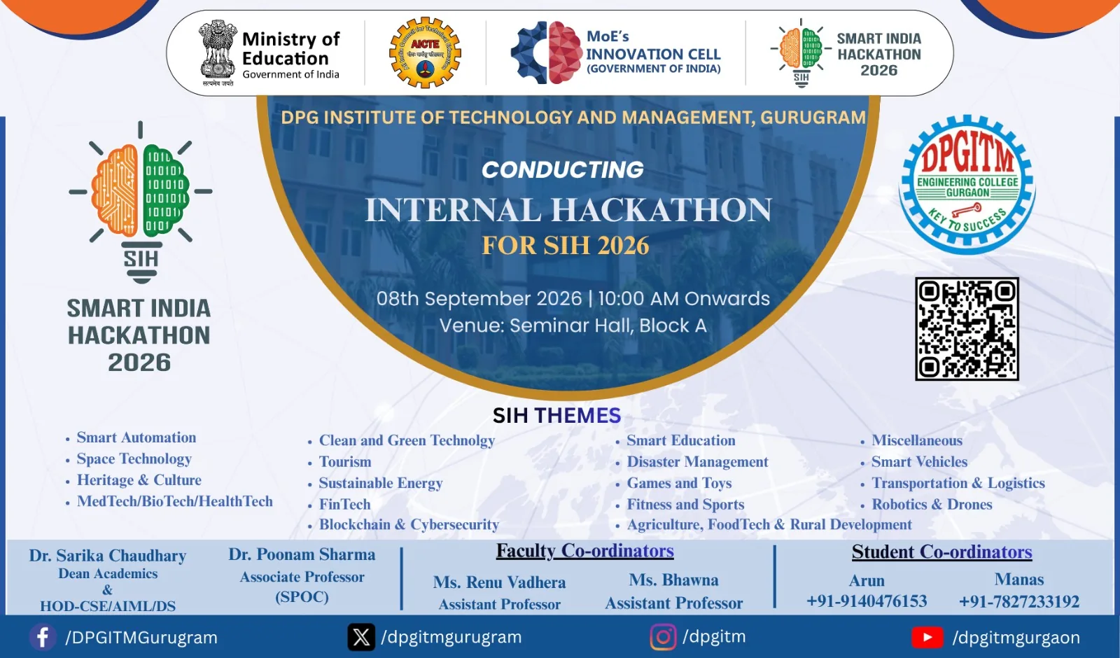 DPGITM Internal Hackathon for Smart India Hackathon 2026 - 08 September 2026, Seminar Hall Block A - Register Now