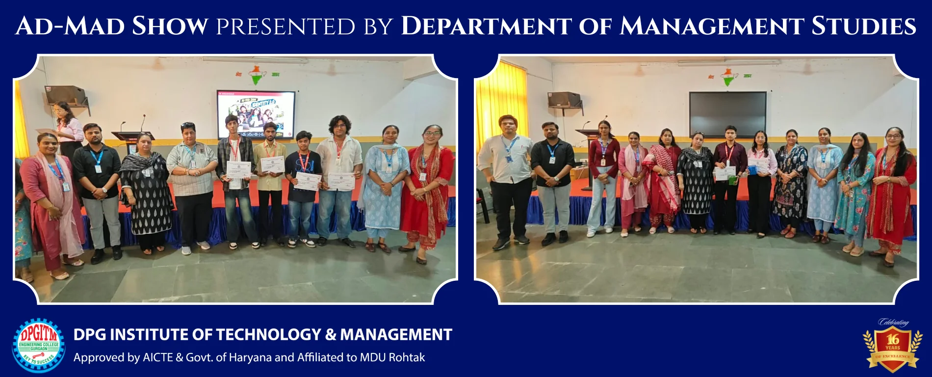 Ad-Mad Show 2026 organised by the Department of Management Studies for BBA students at DPG Institute of Technology and Management, Gurugram
