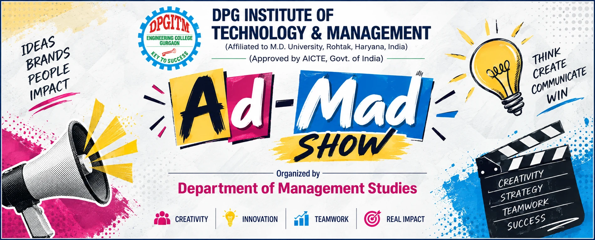 Ad-Mad Show 2026 organised by the Department of Management Studies for BBA students at DPG Institute of Technology and Management, Gurugram