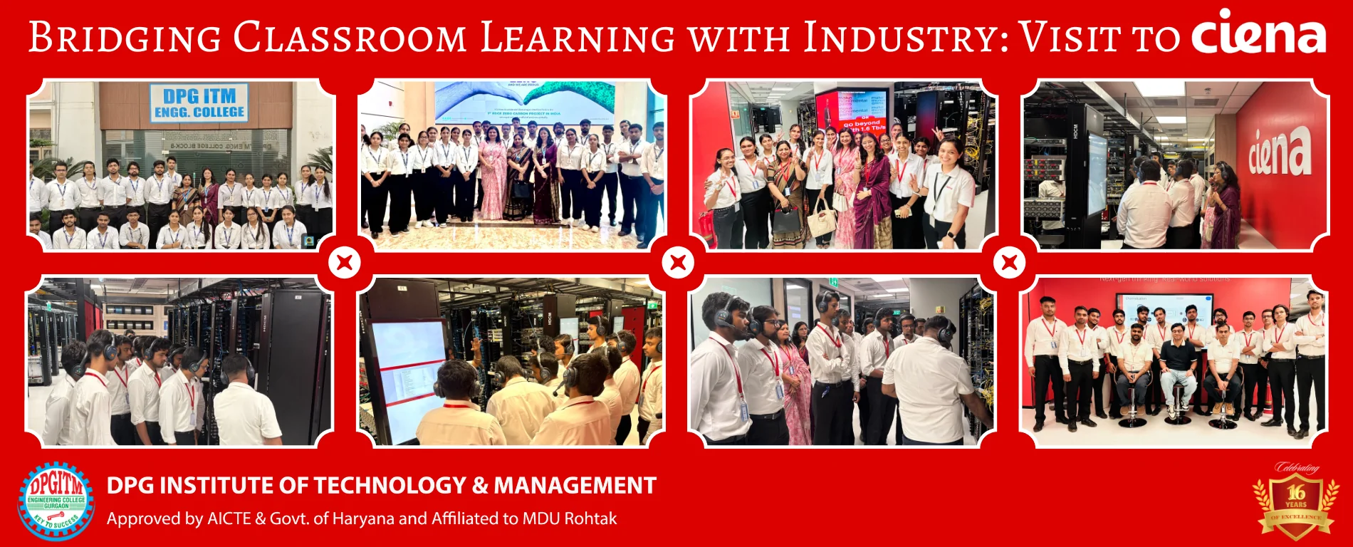 Photo highlights of the industry visit to Ciena India, Gurugram by 23 CSE and AIML students of DPG Institute of Technology and Management, Gurugram, 23 September 2026